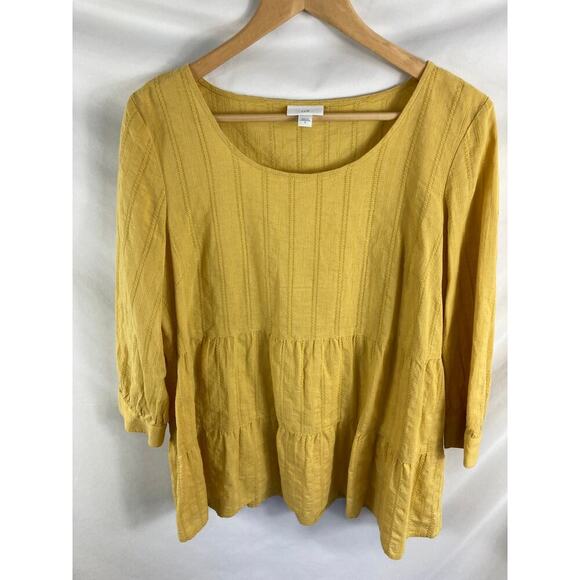 J Jill Yellow Textured Babydoll Blouse Size Small - Picture 1 of 4